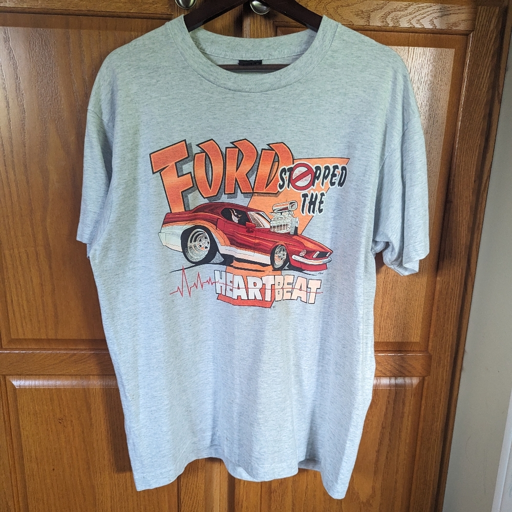 Vintage Single Stitch Ford stopped the heartbeat light gray Men size XL t shirt 